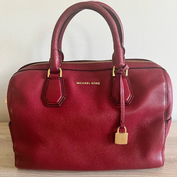 Michael Kors Mercer Medium Leather Duffel cherry